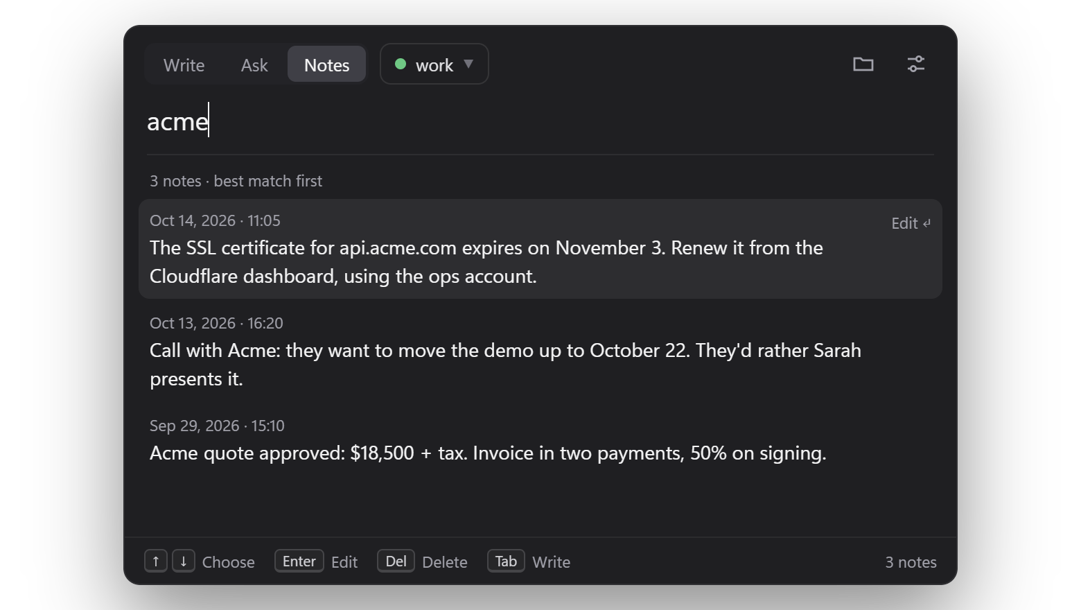 Filtering the note list